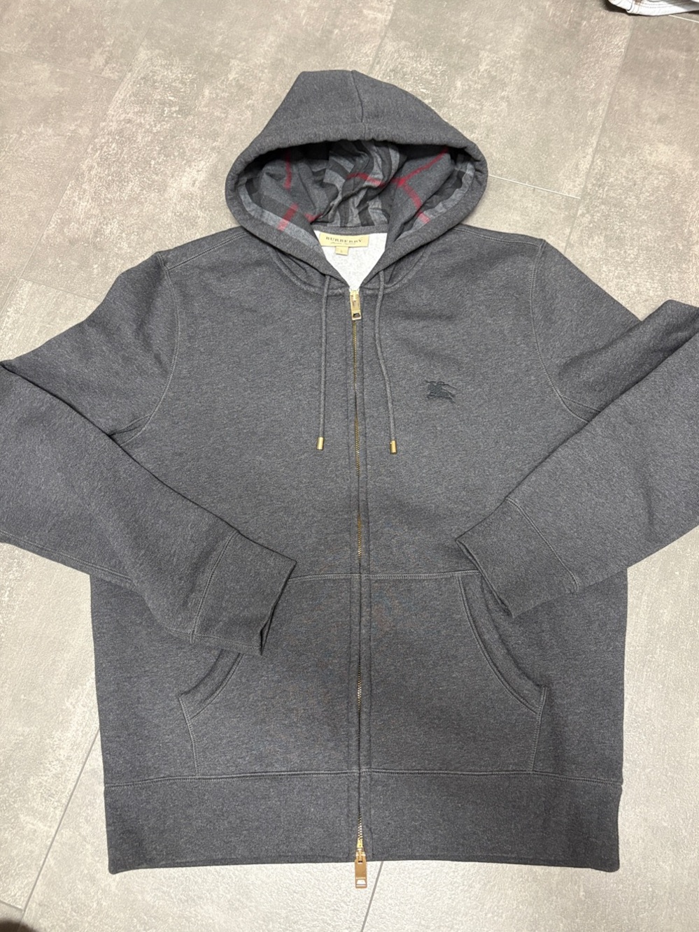 Authentic Like New Burberry Charcoal Gray Full-Zip Hooded Sweater